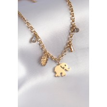 Clariss 316L Çelik Gold Renk Fil Figür Zirkon Taş Detay Kadın Kolye