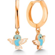 Stil Love Gümüş Rose Mavi Renkli Sallantılı Kuş Kadın Küpe