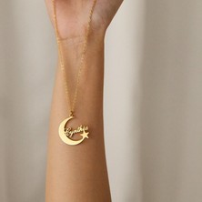 Nida Jewelry 925 Ayar Gümüş Hilal Yıldız Isim Kolye