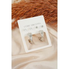 By Zeyna Aksesuar Kadın Özel Tasarım Zirkon Taşlı Oval 6'lı Küpe Seti