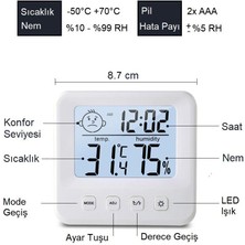 Upway Dijital LCD Masaüstü Saat Sıcaklık Nem Konfor Alarm LED Işıklı Mini Saat