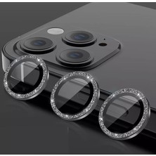 Ni Aksesuar Apple iphone 14 Uyumlu Yuvarlak Siyah Renk Parlak Simli Kamera Lens Koruyucu