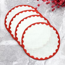Weare2 Kırmızı Renkli Yuvarlak Nakışlı 4'lü Kokteyl Peçetesi