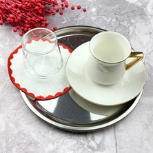 Weare2 Kırmızı Renkli Yuvarlak Nakışlı 4'lü Kokteyl Peçetesi