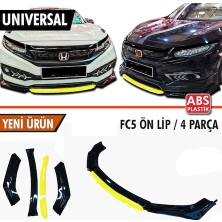 ŞüsCarOto Aksesuar Üniversal Esnek 4 Parça Sarı Dilli Lip Piano Black Flaplı Kanatlı Abs Plastik