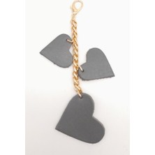 Angel Çanta Aksesuar Gri Gerçek Deri Kalpli Süs Püskül Light Gold Zincirli