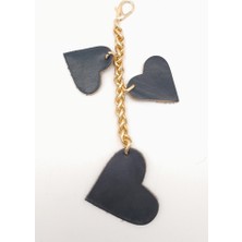 Angel Çanta Aksesuar Lacivert Gerçek Deri Kalpli Süs Püskül Light Gold Zincirli