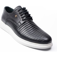 Nobel 1008 - 2 Siyah Deri Beyaz Taban Erkek Günlük Ayakkabı