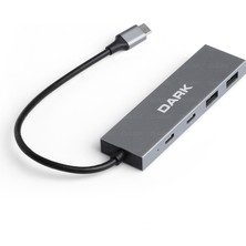 Dark 4 Port USB Type-C Hub 2x Usb3.0 Type-A & 2x Usb3.1 Type -C (DK-AC-USB312C)