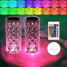Kuzey Big Rose Diamond Table Lamp USB Charging Rgb Multi Colors Totch Lamp Kumandalı Kristal Dev Masa Lambası Rgb