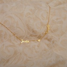 Nida Jewelry 925 Ayar Gümüş Çift İsim Kalp Kolye