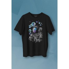 Kendim Seçtim Baloncuk Köpük Tabancası Uzayda Astronot Cosmos Balon Baskılı Tişört Unisex T-Shirt10