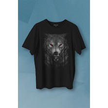 Kendim Seçtim Gece Vahşi Ormada Bozkurt Bordo Maviz Gözlü Kurt Wolf Gri Baskılı Tişört Unisex T-Shirt10