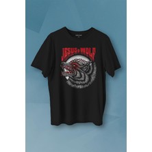 Kendim Seçtim Jesus Wolf Kurt Kafası Kırmızı Baskılı Tişört Unisex T-Shirt10