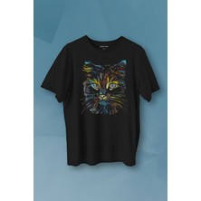 Kendim Seçtim Renkli Sevimli Kedi Rengarenk Minnoş Cat Baskılı Tişört Unisex T-Shirt10