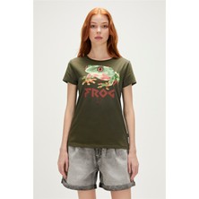 Bad Bear Frog T-Shirt Haki Yeşil Baskılı Kadın Tişört10