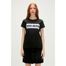 Bad Bear Flog T-Shirt Siyah Baskılı Kadın Tişört10