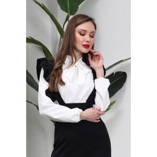 Küçüğüm Butik Boyundan Bağlamalı Beyaz Krep Bluz