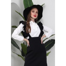 Küçüğüm Butik Boyundan Bağlamalı Beyaz Krep Bluz
