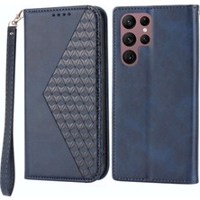 Cool-M For Samsung Galaxy S23 Ultra Buzağı Dokusu Pu Deri Stand Kılıfı Manyetik Otomatik Absorbed Baskılı Rhombus Desen Cüzdan Telefon Kapağı Kayışlı (Yurt Dışından)