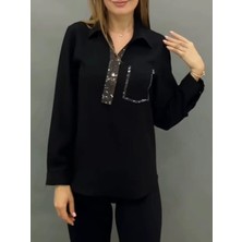 Trend Butik Taş Detay V Yaka Gömlek