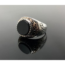 Takılingo 925 Ayar Gümüş Yeşil Akik Taşlı Mini Zirkon Taş Süslemeli Erkek Yüzük