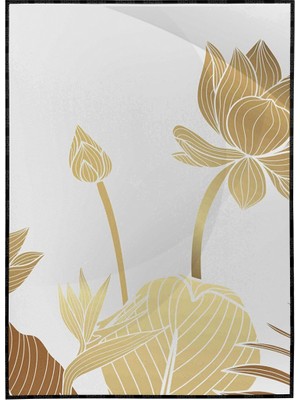 SHOP365 Lotus Çiçekler ve Yaprakları Altın Gold Renkler Modern Poster P-000808