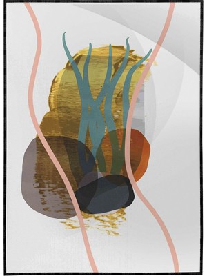 SHOP365 Yapraklar ve Şekiller Altın Gold ve Karışık Renkler Modern Poster P-003146