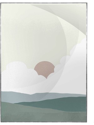 SHOP365 Güneş Ay Gökyüzü ve Dağ Manzara Sulu Boya Efektli Modern Poster P-003009