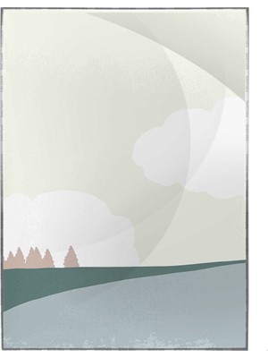 SHOP365 Güneş Ay Gökyüzü ve Dağ Manzara Sulu Boya Efektli Poster P-003008
