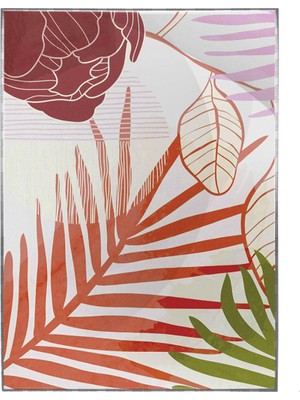 SHOP365 Palmiye Yaprakları ve Çiçekler Pembe Kırmızı Modern Poster P-003836