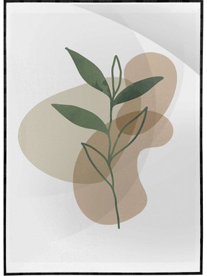 SHOP365 Yapraklar ve Şekiller Yeşil ve Toprak Tonları Modern Poster P-003868