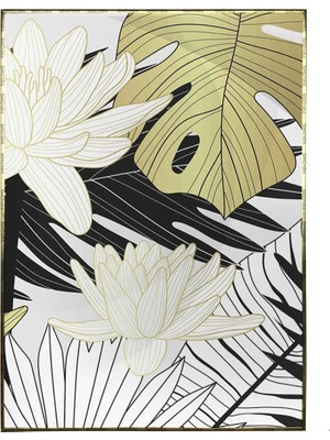 SHOP365 Çiçekler Yapraklar Siyah Gold Altın Beyaz Renkler Modern Poster P-003897
