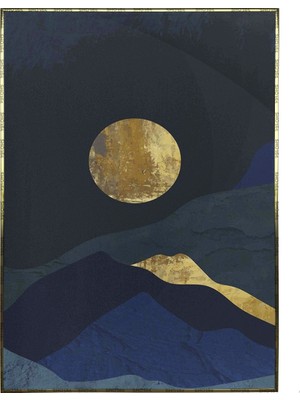 SHOP365 Ay ve Dağ Manzara Yeşil Mavi Renkler Modern Poster P-003683