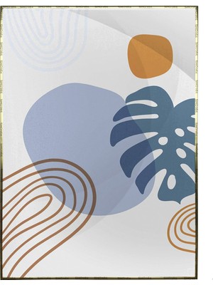 SHOP365 Palmiye Yaprakları ve Şekiller Turuncu Mavi Modern Poster P-003829