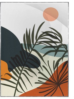 SHOP365 Doğa Ay ve Güneş Palmiye Dağ Kum Illüstrasyon Poster P-003928