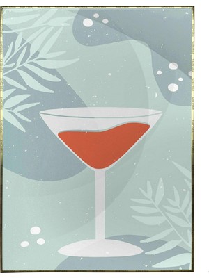 SHOP365 Şarap Bardağı Mavi Turuncu Pastel Renkler Modern Poster P-000433