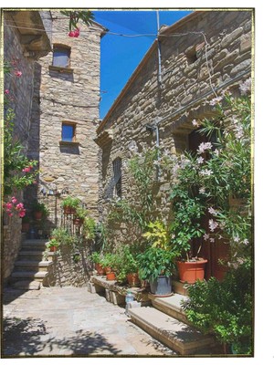 SHOP365 Italya'da Eski Bir Şehir Sokak Manzara Tarihi Evler Poster P-004487