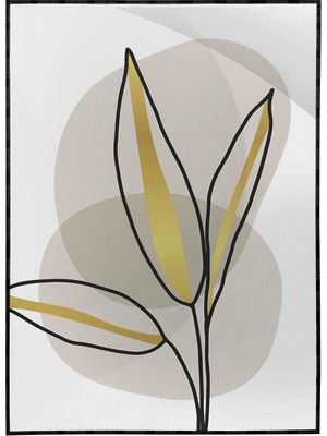 SHOP365 Altın Gold Renkli Yapraklar ve Şekiller Modern Poster P-002614