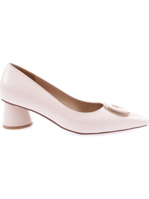 DGN 4320-23Y Kadin Metal Aksesuarli Sivri Burun Kalin Kisa Topuklu Ayakkabi