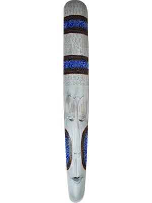 Hedicaret Ahşap Aborjin Mask 100 cm Beyaz Surat Maske Dekoratif Duvar Objesi