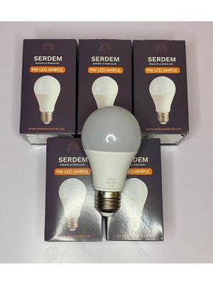 Serdem Elektrik 9W Led Ampul Tasarruflu Uzun Ömürlü 6500K Beyaz Işık E27 Duy 5 Adet