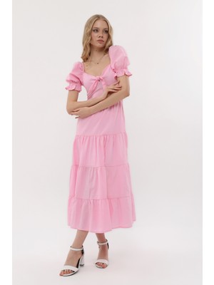 Xanthe Kadın Kalp Yaka Uzun Elbise Pembe Renk