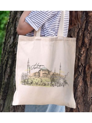BK Gift Ayasofya Tasarımlı Kanvas Bez Çanta, Baskılı Omuz Çantası, Alışveriş Çantası, Plaj Çantası2
