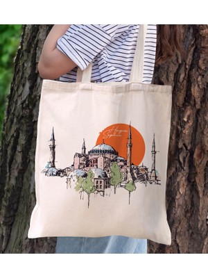 BK Gift Ayasofya Tasarımlı Kanvas Bez Çanta, Baskılı Omuz Çantası, Alışveriş Çantası, Plaj Çantası4
