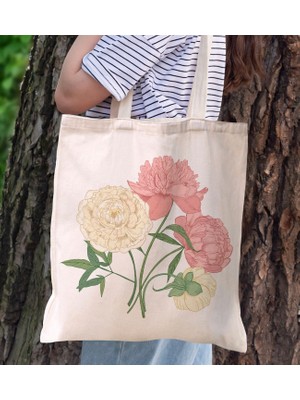 BK Gift Çiçek Tasarımlı Kanvas Bez Çanta, Baskılı Omuz Çantası, Alışveriş Çantası, Plaj Çantası7