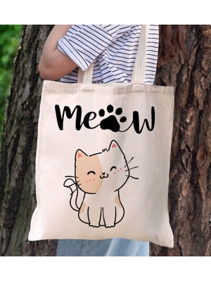 BK Gift Kedi Tasarımlı Kanvas Bez Çanta, Baskılı Omuz Çantası, Alışveriş Çantası, Plaj Çantası11