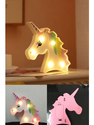 Buffer Buffer® 3D Unicorn Dekorlu Pilli LED Masa ve Gece Lambası