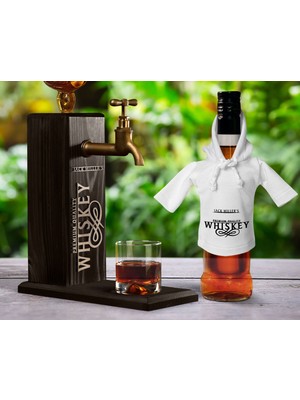 Bk Gift Kişiye Özel Kabartma Isimli Musluklu Doğal Ahşap Içki Standı ve Beyaz Içki Şişesi Tişörtü Hediye Seti, Home Bar, Viski Çeşmesi, Ahşap Içecek Çeşmesi-11