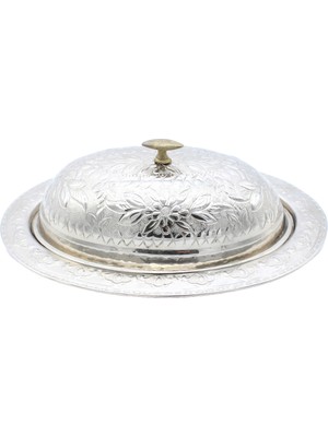 Copperdone Gaziantep El Işlemesi Bakır Kapaklı Kayık Servis Tabağı Gümüş Renk 30 cm